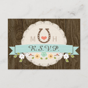 AQUAMARINE AQUA HORSESHOE WESTERN WEDING RSVP CARD
