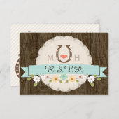 AQUAMARINE AQUA HORSESHOE WESTERN WEDING RSVP CARD (Vorne/Hinten)