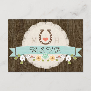 AQUAMARINE AQUA HORSESHOE WESTERN WEDING RSVP CARD KARTE
