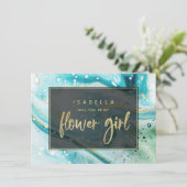 Aquamarine Aqua-Marmor wird meine Blume-Girl-Karte (Stehend Vorderseite)