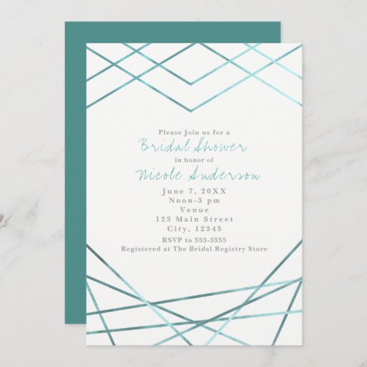 Aquamarine Aqua Modern Geometric Lines Party Einla Einladung (Vorne/Hinten)