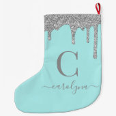 Aquamarine Aqua Silver Sparkle Glitzer Tropfen Mon Großer Weihnachtsstrumpf (Rückseite)