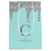 Aquamarine Aqua Silver Sparkle Glitzer Tropfen Mon Mittlere Geschenktüte (Rückseite)