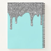 Aquamarine Aqua Silver Sparkle Glitzer Tropfen Mon Notizblock (Rückseite)