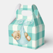 Aquamarine Aqua Teddy Bear Diaper Gingham Baby Dus Geschenkschachtel (Rückseite)
