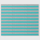 Aquamarine Aqua- und Silberstreifen-Glitzer Streif Geschenkpapier (Flach)