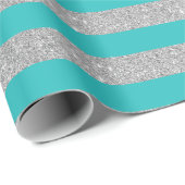 Aquamarine Aqua- und Silberstreifen-Glitzer Streif Geschenkpapier (Rolleneckpunkt)