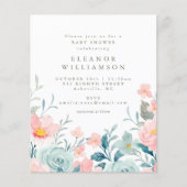 Aquamarine Aquarellblütendusche Einladung (Vorderseite)