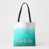 Aquamarine Aquarellfarbe C'est La Vie Französisch Tasche (Vorderseite)