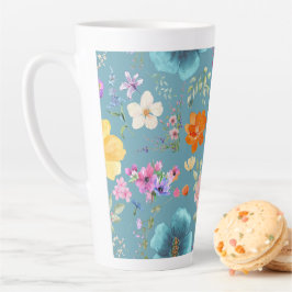 Aquamarine Aquarellfarben-Blume Latte-Kaffee-Cup Milchtasse