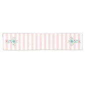 Aquamarine Aquarellfarben Blume Rosa Streifen Tauf Kurzer Tischläufer (Horizontal)
