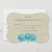 Aquamarine Aquarellfarben-Rose auf Tan Damask Hoch Einladung (Vorderseite)