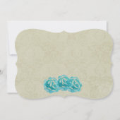 Aquamarine Aquarellfarben-Rose auf Tan Damask Hoch Einladung (Rückseite)