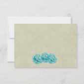 Aquamarine Aquarellfarben-Rose auf Tan Damask Hoch RSVP Karte (Rückseite)