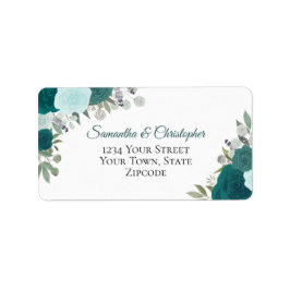 Aquamarine Aquarellfarben-Rose Elegante Hochzeitsa Adressaufkleber