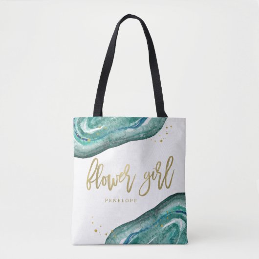 Aquamarine Aquarellfarben und Gold Look Geode | Bl Tasche (Vorderseite)