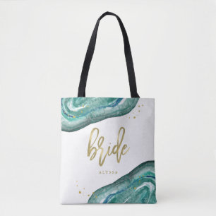 Aquamarine Aquarellfarben und Gold Look Geode Br Tasche