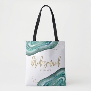 Aquamarine Aquarellfarben und Gold Look Geode Br Tasche