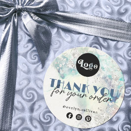 Aquamarine Aquarellsilber Glitzer Dank Aufkleber