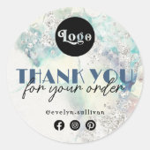 Aquamarine Aquarellsilber Glitzer Dank Aufkleber (Vorderseite)