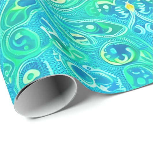 Aquamarine Arabesque Bohemisches Muster Geschenkpapier (Rolleneckpunkt)
