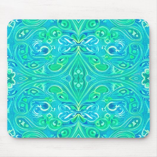 Aquamarine Arabesque Bohemisches Muster Mousepad (Vorne)