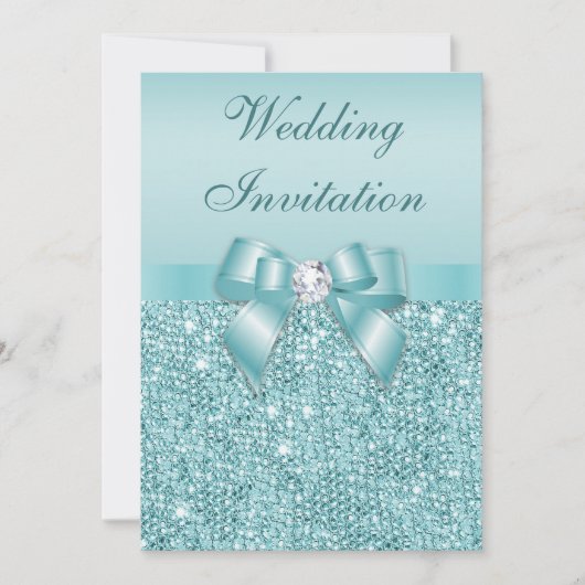 Aquamarine Auflage Diamonds Imitats Bow Hochzeit Einladung (Vorderseite)