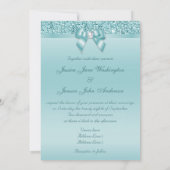 Aquamarine Auflage Diamonds Imitats Bow Hochzeit Einladung (Rückseite)