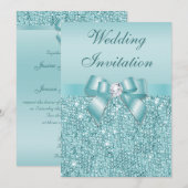 Aquamarine Auflage Diamonds Imitats Bow Hochzeit Einladung (Vorne/Hinten)
