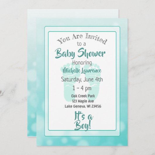 Aquamarine Babydusche Einladung (Vorne/Hinten)