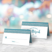Aquamarine Bar Mitzvah Silver Tallit Script Modern Platzkarte