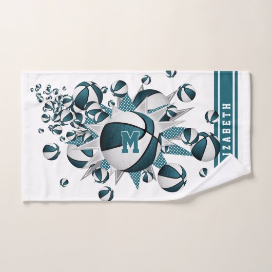 aquamarine Basketball-Stars mit Monogramm Handtuch (Handtuch)