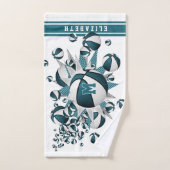 aquamarine Basketball-Stars mit Monogramm Handtuch (Handtuch)