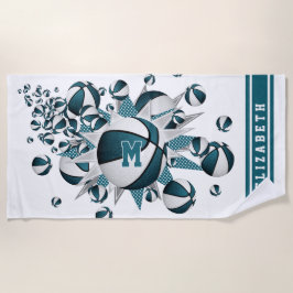 aquamarine Basketball-Stars mit Monogramm Strandtuch