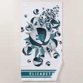 aquamarine Basketball-Stars mit Monogramm Strandtuch (Vorderseite)