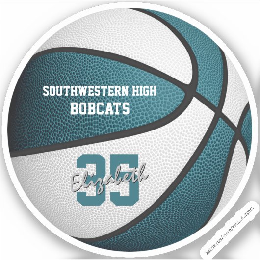 Aquamarine Basketballmädchen Jungs Mannschaftsfarb Aufkleber (Vorderseite)