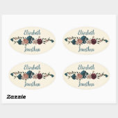Aquamarine, beige, burgundy-ovale Rose Sticker (Blatt)