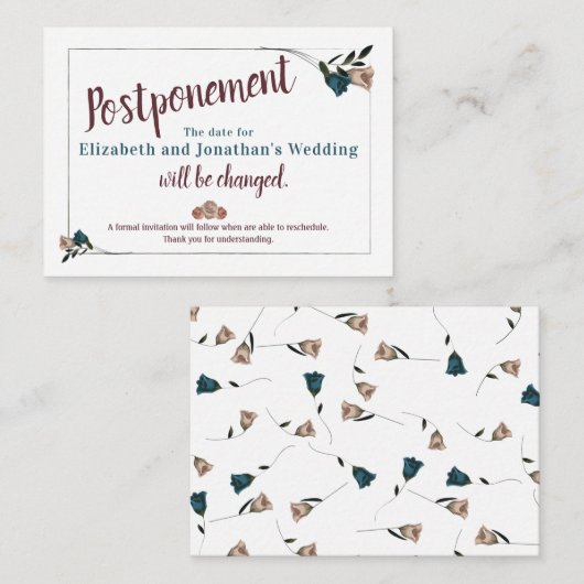 Aquamarine, beige Rose Hochzeitskarte Hinweiskarte (Vorne/Hinten)