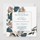 Aquamarine, beige Vintage Rose Einladung Hochzeite (Vorderseite)