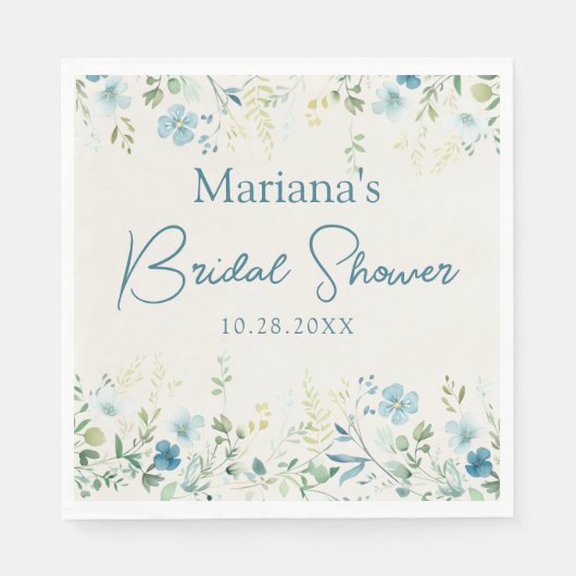 Aquamarine Beige Wildblumen Blumengebäck Brautpart Serviette (Vorderseite)