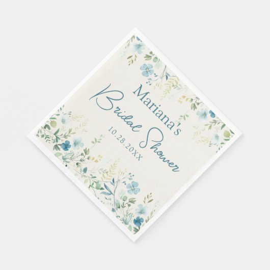 Aquamarine Beige Wildblumen Blumengebäck Brautpart Serviette (Ecke)