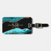 Aquamarine Black & Gold Agate, DIY Name & Monogram Gepäckanhänger (Vorderseite horizontal)