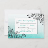 Aquamarine Black Scratch Texture Wedding RSVP Kart (Vorderseite)