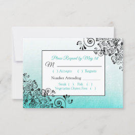 Aquamarine Black Scratch Texture Wedding RSVP Kart