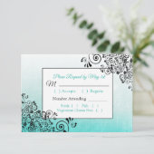 Aquamarine Black Scratch Texture Wedding RSVP Kart Karte (Stehend Vorderseite)