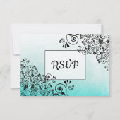 Aquamarine Black Scratch Texture Wedding RSVP Kart Karte (Rückseite)