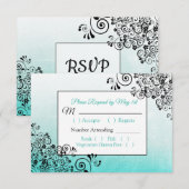 Aquamarine Black Scratch Texture Wedding RSVP Kart Karte (Vorne/Hinten)