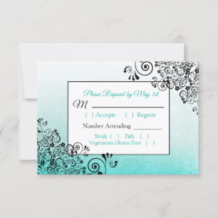 Aquamarine Black Scratch Texture Wedding RSVP Kart Karte