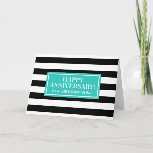 Aquamarine Black Stripes Anniversary Card Karte (Vorderseite)