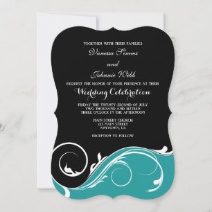 Aquamarine Black Swirl Bracket Wedding lädt ein Einladung